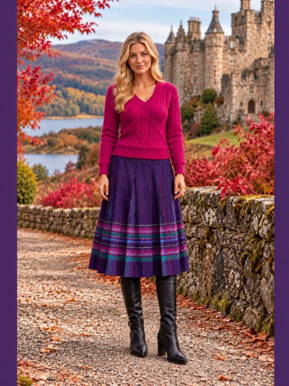 Pendleton Wool Pleated Purple Plaid Midi Skirt - 16 / 32" waist - EUC